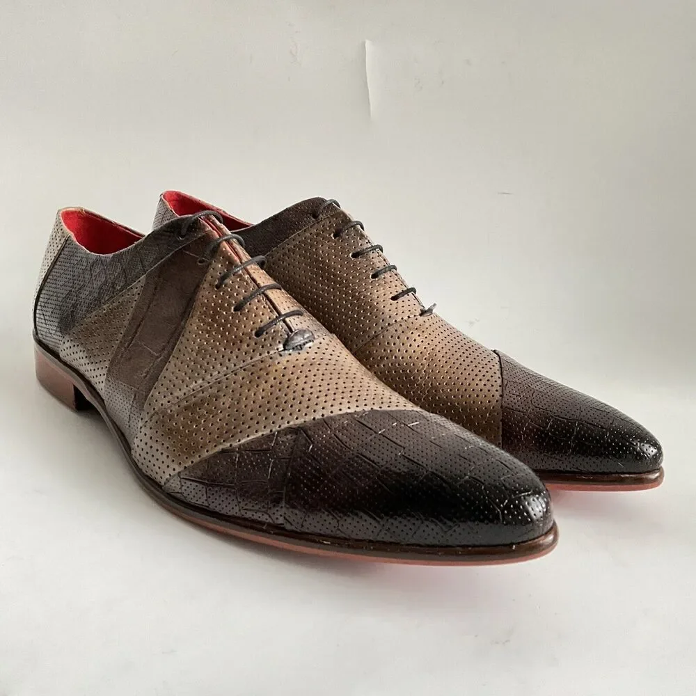 Melvin & Hamilton Leather Patchwork Point-toe Oxfords Brown Men 46